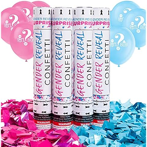 12" Gender Reveal Confetti Cannons Package (2 Pink & 2 Blue) Cover