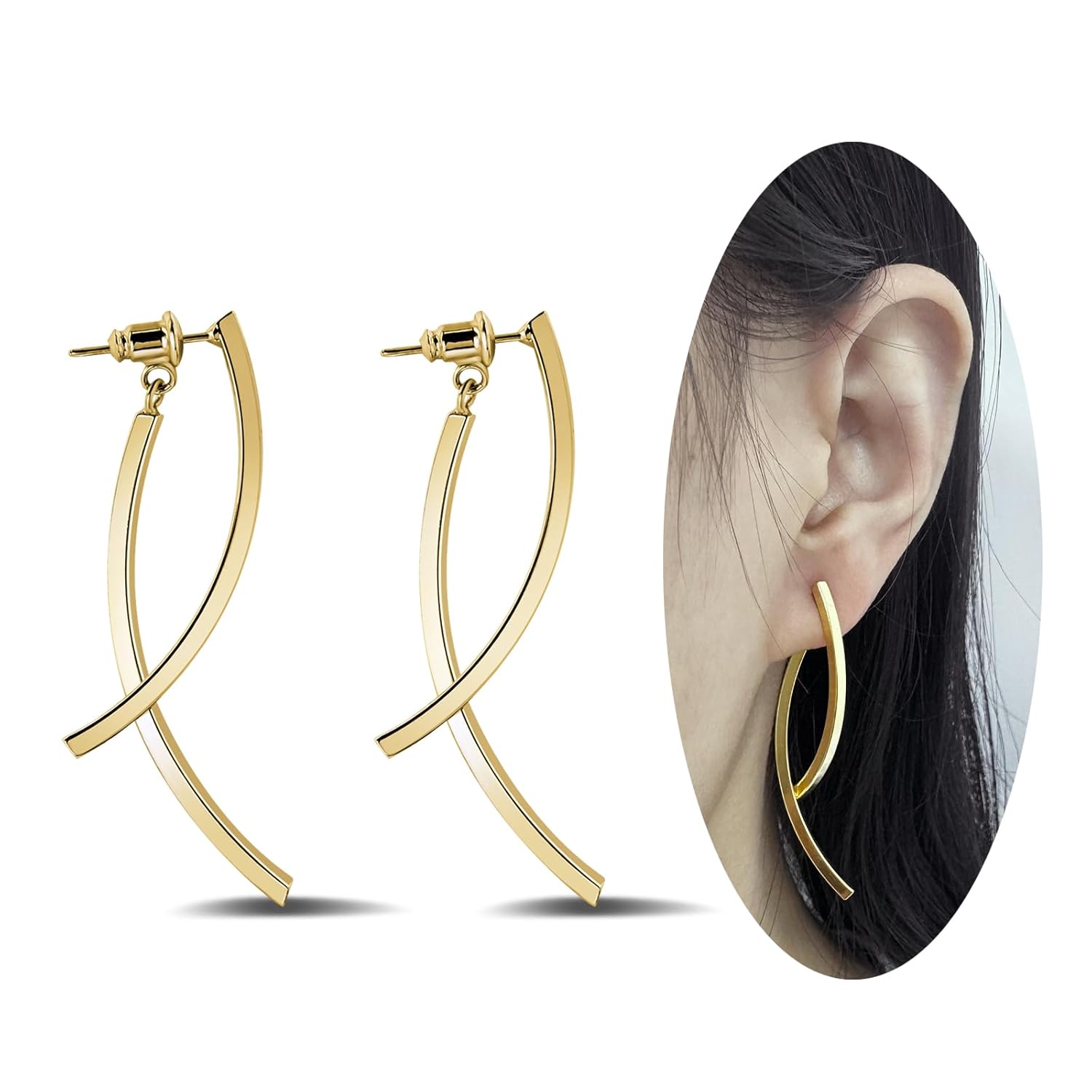Gold Plated Bar Drop Dangle Earrings Long Bar Stud Earrings for Women Handmade Simple Earrings for Gift