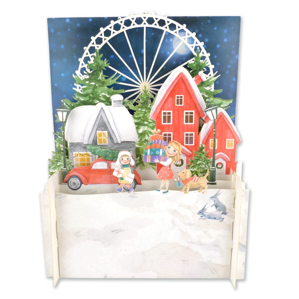 Coming Home for Christmas 3D Pop Up Christmas Greeting Card by Alljoy Cards XPOP016, 15cm x 15cm