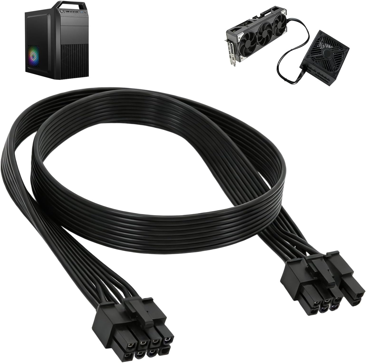 – PCIE Cable for Corsair Modular PSU, 8Pin PSU(EPS/ATX) Male to 6+2Pin PCIe/GPU Male Cable for Thermaltake ARESGAME for GTX, RTX, RX Series Graphics Cards for AXi, RMi, RGB, Toughpower - 65 cm