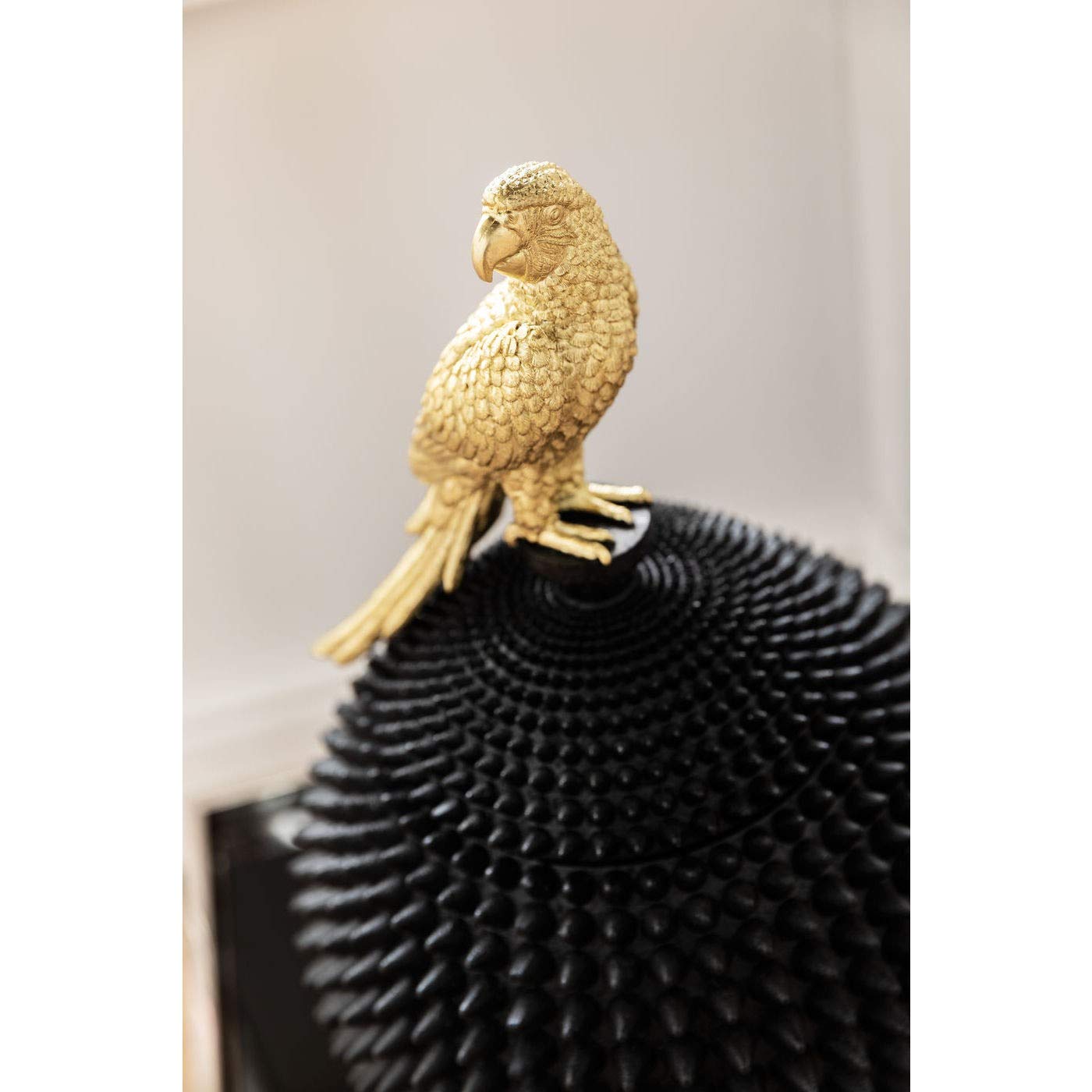 Kare Design Scatola Decorativa Parrot,Nero/Oro, 40X26X26Cm, Con Coperchio, Pappagallino Deco