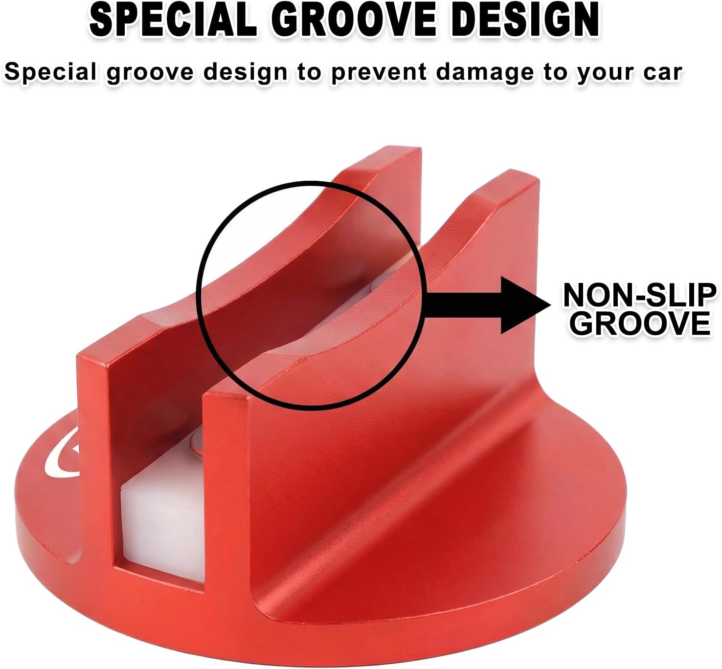 MuHize Universal Red Aluminum Grooved Magnetic Pinch Weld Jack Pad, Jacking Puck Pinch Weld Frame Rail Adapter for Car SUV Truck Pickup Sedan MPV Wagon