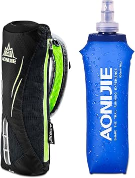 AONIJIE Quick Grip Running Handheld Water Bottle with 500ml Handheld Soft Flask Water Bottle, Adjustable Hand Strap, Quickly Squeeze Out Water, for Phone up to 5.5in Black