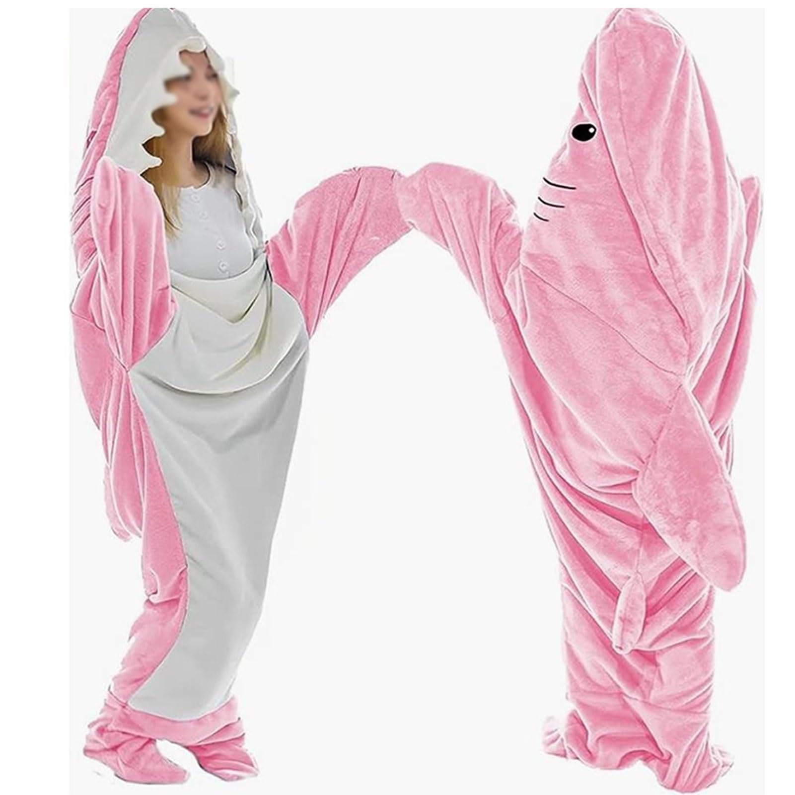 EBbels Shark Blanket, Super Soft Cozy Flannel Hoodie Shark Sleeping Bag, Shark Onesie Wearable Blanket for Adults, Boys, and Girls, Cosplay Shark Costume (Pink-190×90cm)