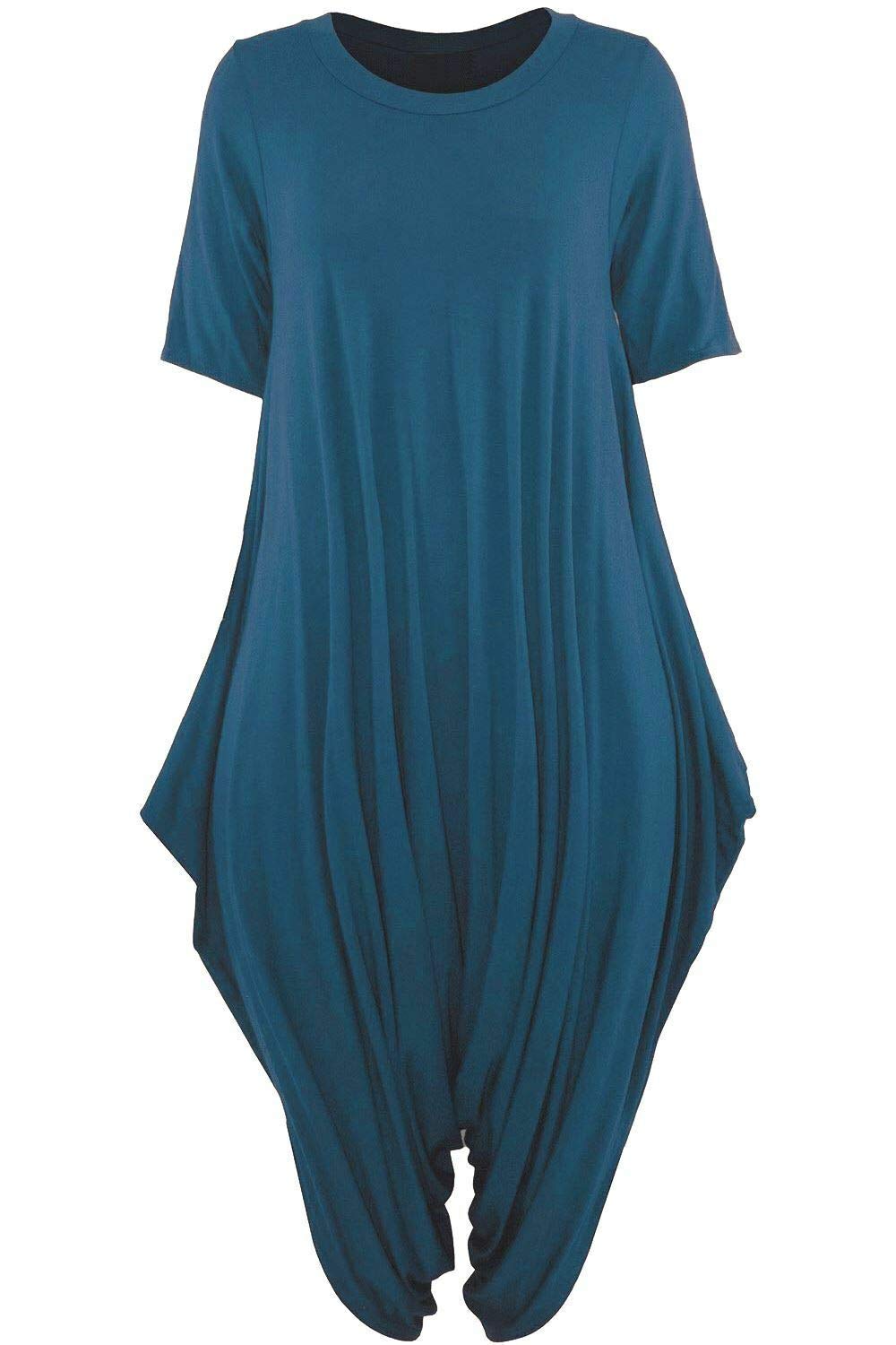 Top Fashion18 Lagenlook Short Sleeve Baggy Harem Jumpsuit Dress Top Playsuit Loungewear Size 8-22 Teal