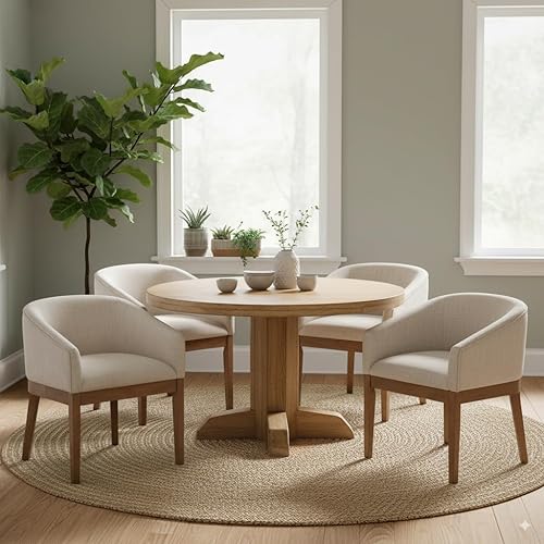 Miniatura 22 de Wahson - Juego de 2 sillas de comedor de barril de mediados de siglo, sillas de comedor beige con brazos, sillas de cocina tapizadas de lino con