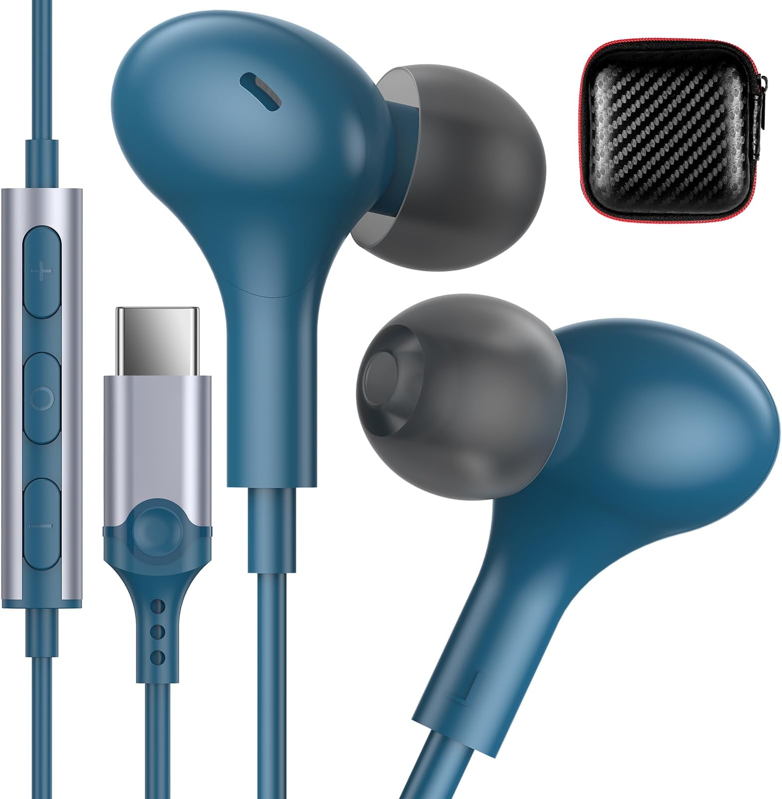 USB C Earbuds Wired Headphones for Apple iPhone 16 Plus 15 Pro Max 16e iPad Small Ear Bud Corded Type C Earphone with Microphone for Samsung Galaxy S25 S24 S23 Ultra S22 Google Pixel 9 8 7 Lake Blue