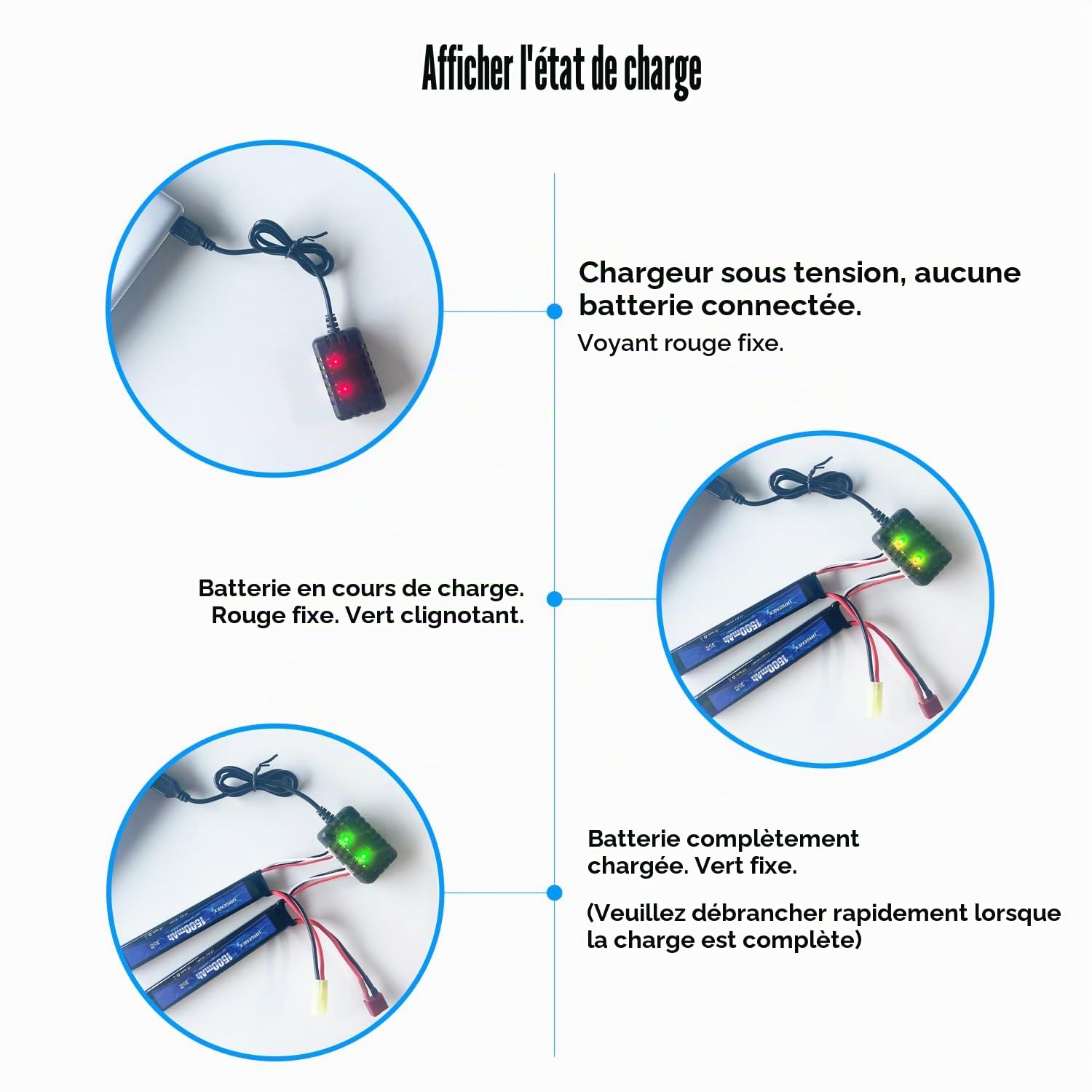 Pack de batterie Lipo Airsoft 7,4 V 1500 mAh 35 C à taux de décharge élevé avec mini prise rechargeable 2S pour pistolets modèles Airsoft