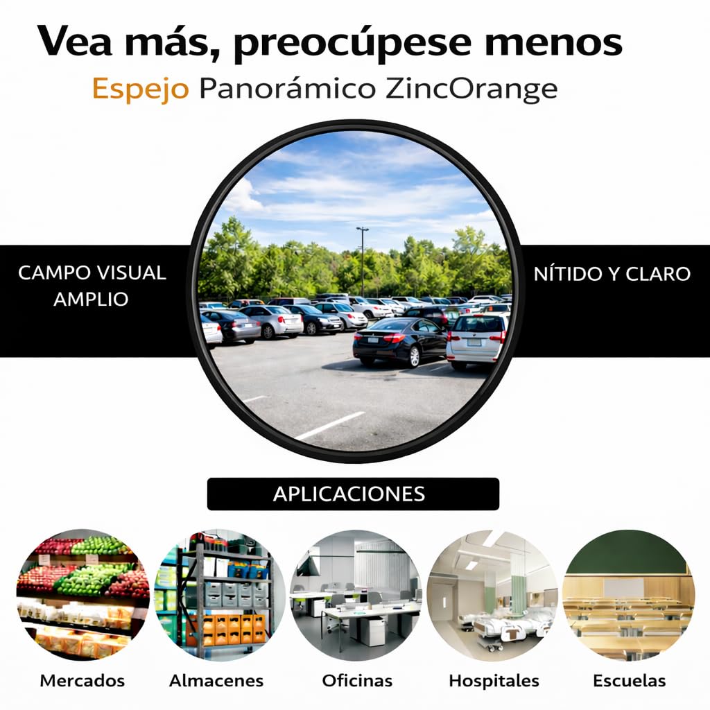 Espejo Convexo de 60cm ZincOrange – Espejo de Seguridad para Puntos Ciegos, Aparcamientos, Garajes y Almacenes – Uso Interior y Exterior (negro, 60cm)