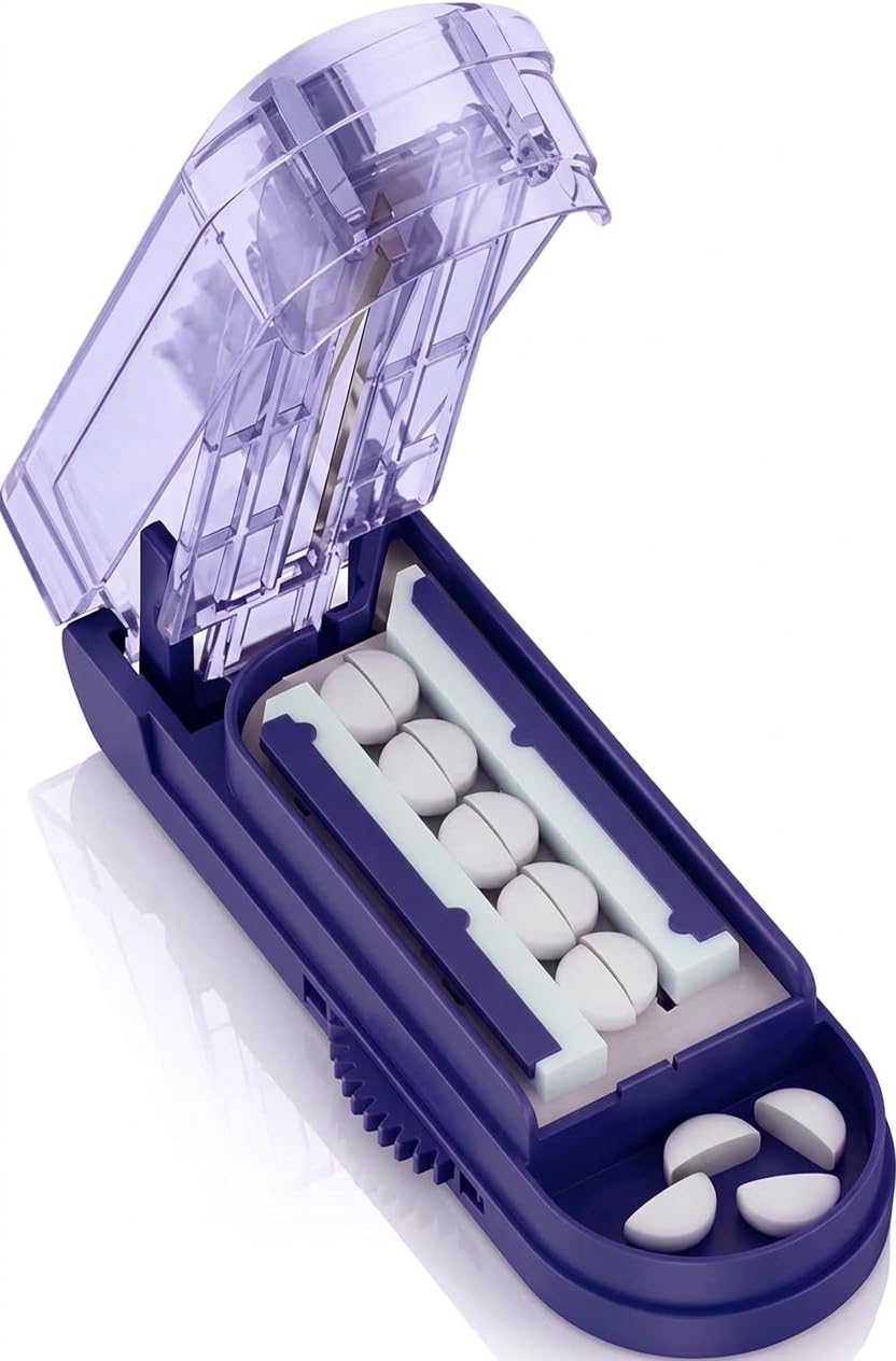 DEPAD Pill Cutter, Safely Cuts Small or Large Tablets for Seniors &amp; Pets, Purple