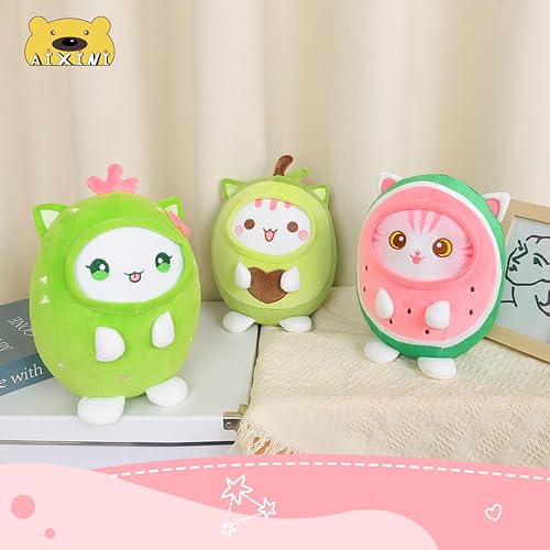 Miniatura 9 de AIXINI Bonita almohada de peluche de gato sandía de 8 pulgadas, suave peluche Kawaii con traje de fruta, regalo para niños