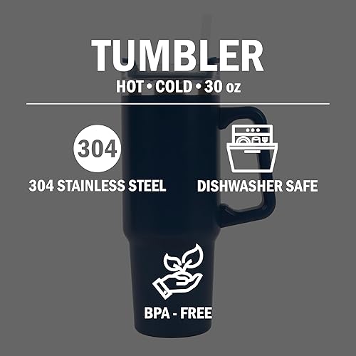 Miniatura 6 de New View Gifts Vaso de 30 onzas con tapa y popote, taza aislada reutilizable con asa, vaso de acero inoxidable para bebidas heladas y calientes,