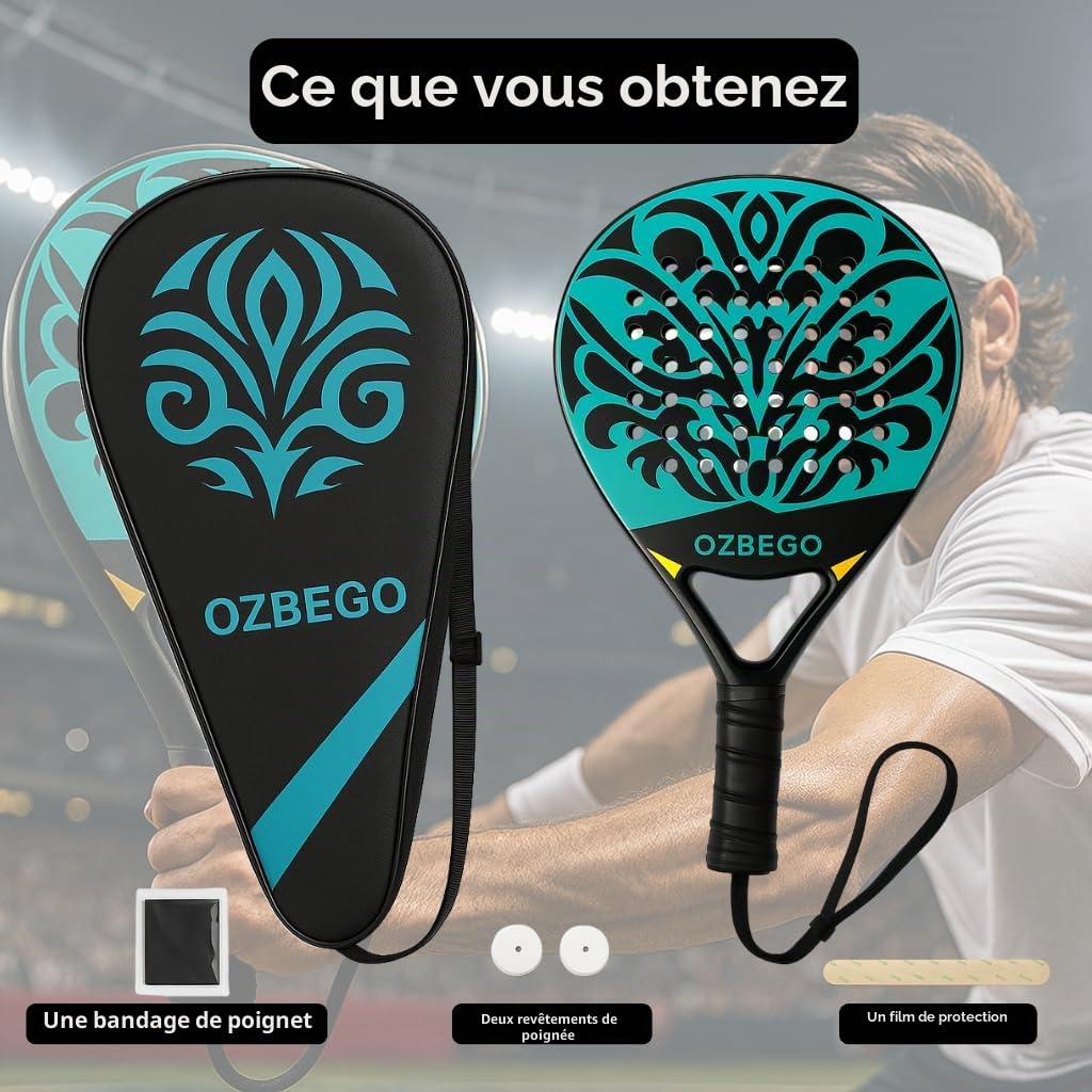 Ensemble de raquettes de padel en carbone avec sac, 2 surgrips, bande de poignet et film de protection – Léger et durable – Pour débutants et confirmés
