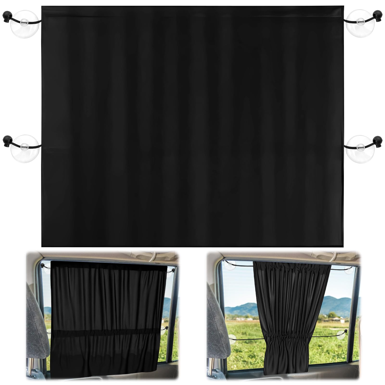 Lets Joy 2PCS Parasol de Coche, 65 x 50cm Parasol de Coche para Ventana Lateral Trasera Universal, Parasol Coche bebé con Protección UV con Ventosa, Protección del Sol y el Calor (Negro)