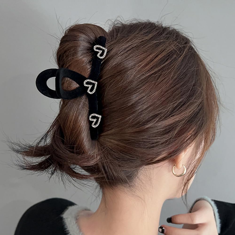 1 Pack Hair Clips Heart Claw Clips for Thick or Thin Hairs French Black Golden Heart-Shape Hair Jaw Clips Exquisite Design Clamp Clips for Women Romantic Wedding Party Hair Accessories - Image 4