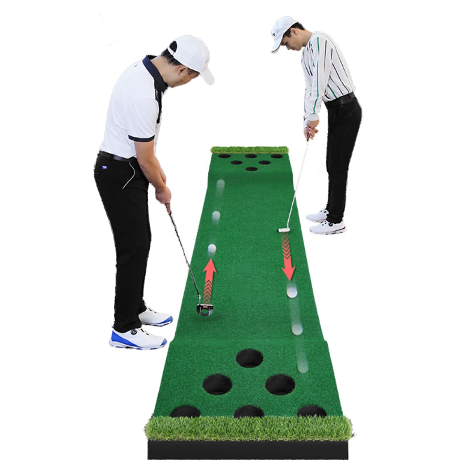 JINEKU Golf Putting Green Double Practice Mat, Adjustable 12 Holes, Lightweight Nylon Turf, Indoor and Outdoor Mini Golf Game Competition Training Aid, 300 x 60cm