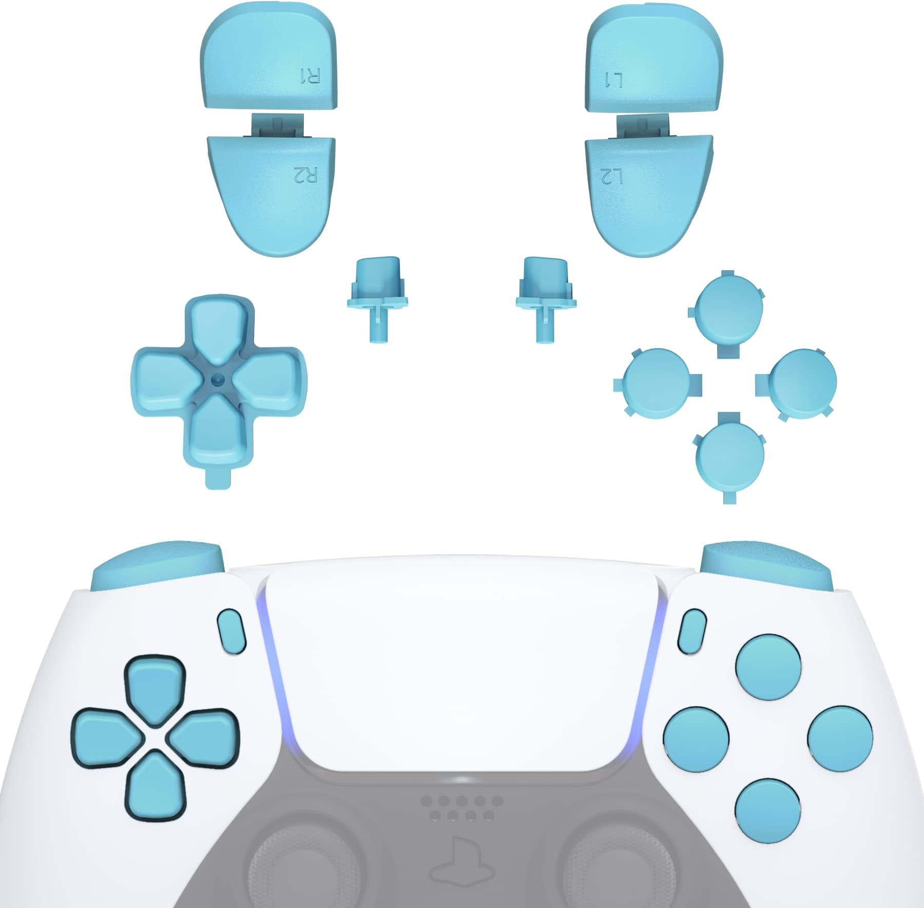 eXtremeRate Replacement D-pad R1 L1 R2 L2 Triggers Share Options Face Buttons, Heaven Blue Full Set Buttons Compatible with ps5 Controller BDM-030 BDM-040 BDM-050 BDM-060 - Controller NOT Included