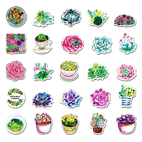 Vibrant Succulent Plant Vinyl Stickers, 50 PCS Colorful Succulent & Echeveria Decals for Journals Scrapbooking, Laptops - Image 3