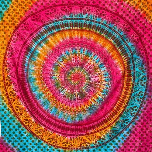 MOMOMUS Mandala Tapisserie XXL - Tie-Dye, 100% Coton, Motifs Uniques - Multicolore, 210x230 cm