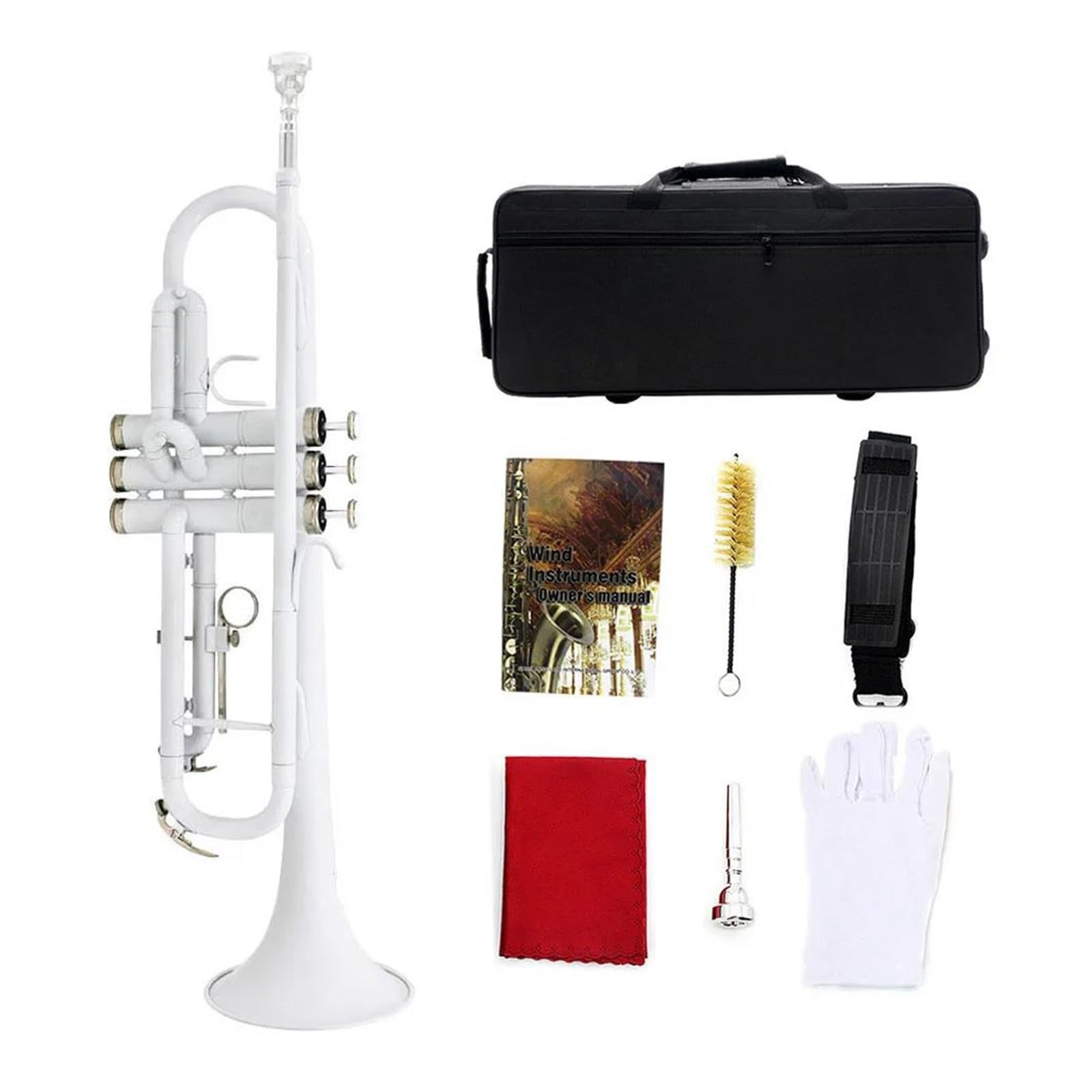 trąbka instrument Biała Trąbka Bb Z Płaskiego Materiału Mosiężnego Trąbka Muzyczna Z Ustnikiem Akcesoria Do Płóciennych Pudełek