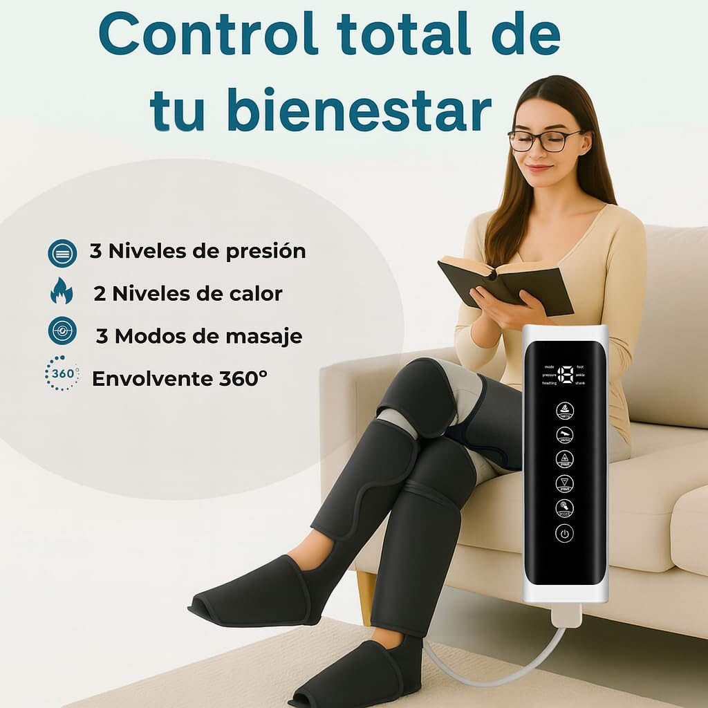 Presoterapia para Casa - Botas para Piernas Cansadas Mejora la Circulacion - Masajeador de Pies y Piernas - Maquina Profesional de Drenaje Linfatico - Alivia el Dolor de Pierna
