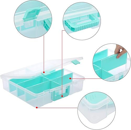 Miniatura 4 de BTSKY Caja de almacenamiento dividida de plástico transparente con 8 compartimentos, contenedor de almacenamiento ajustable con tapa, contenedor