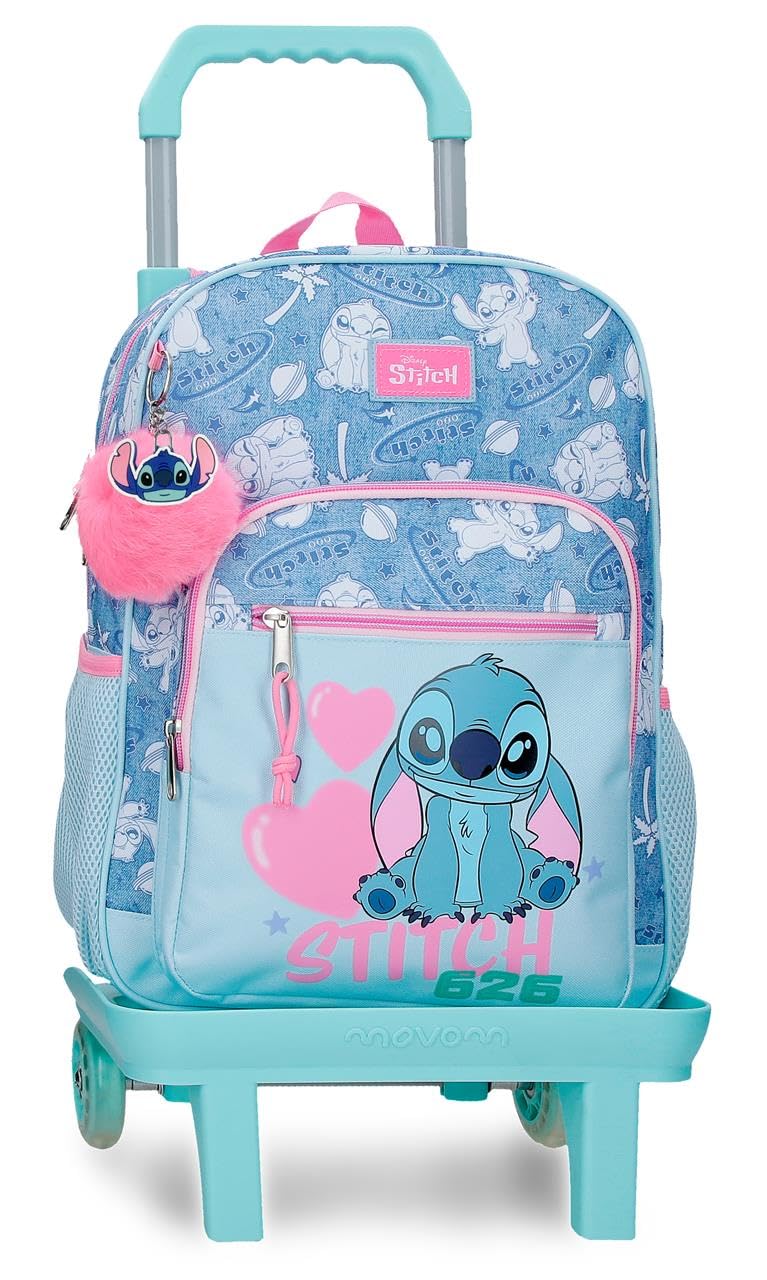 Joumma Disney Stitch Hearts Backpack with Trolley 15" Blue 30x38x12 cm Polyester 13.68L