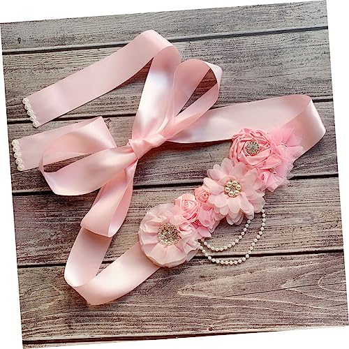 Rhinestone Pearl Wedding Waist Belt Decorative Girdle Bridal Maternity Sash for Shower Party Pink 5