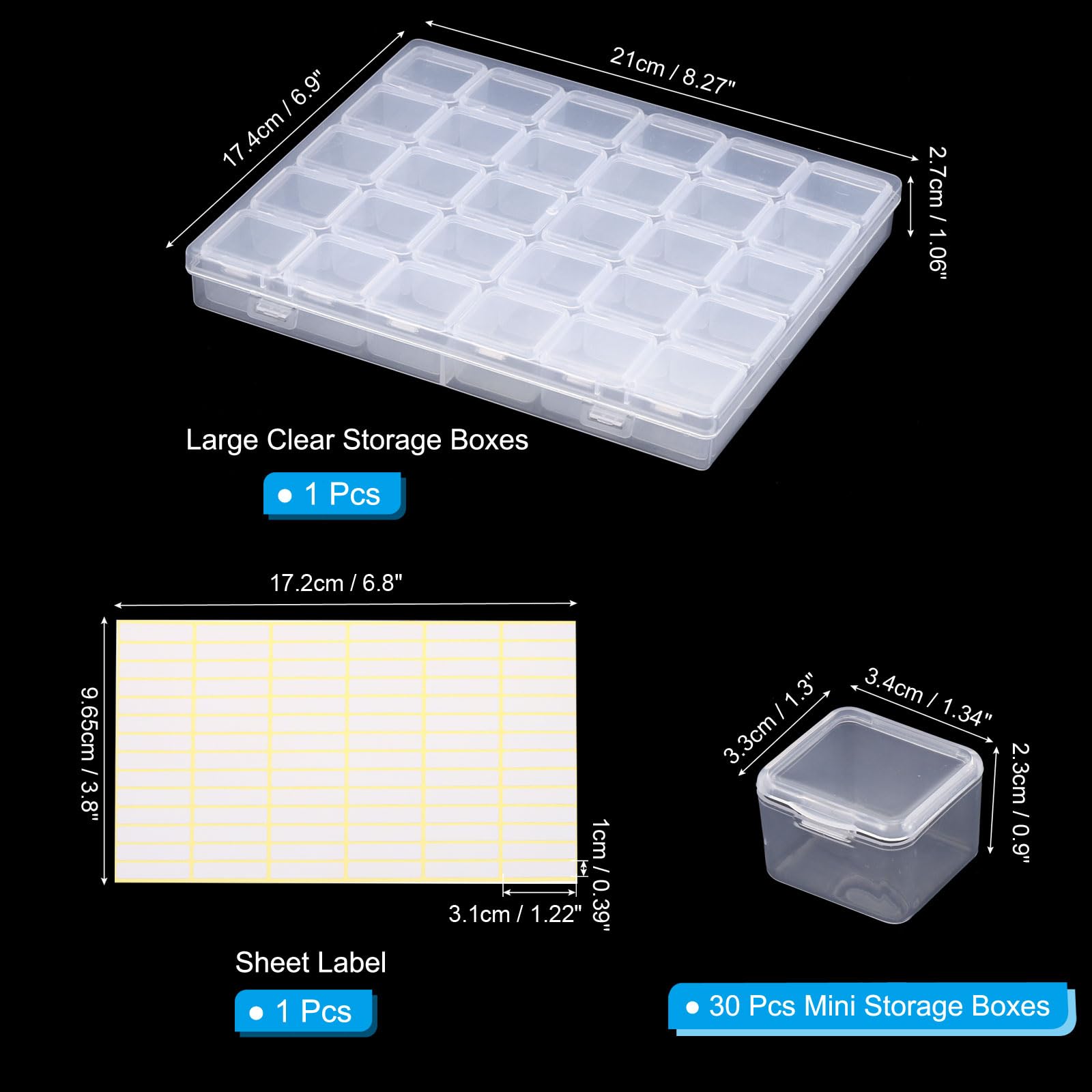 PATIKIL 8x7x1.1inch Bead Storage Containers Box, 1 Set Include Plastic Organizer Container with Hinged Lid, Label Sticker - Image 2