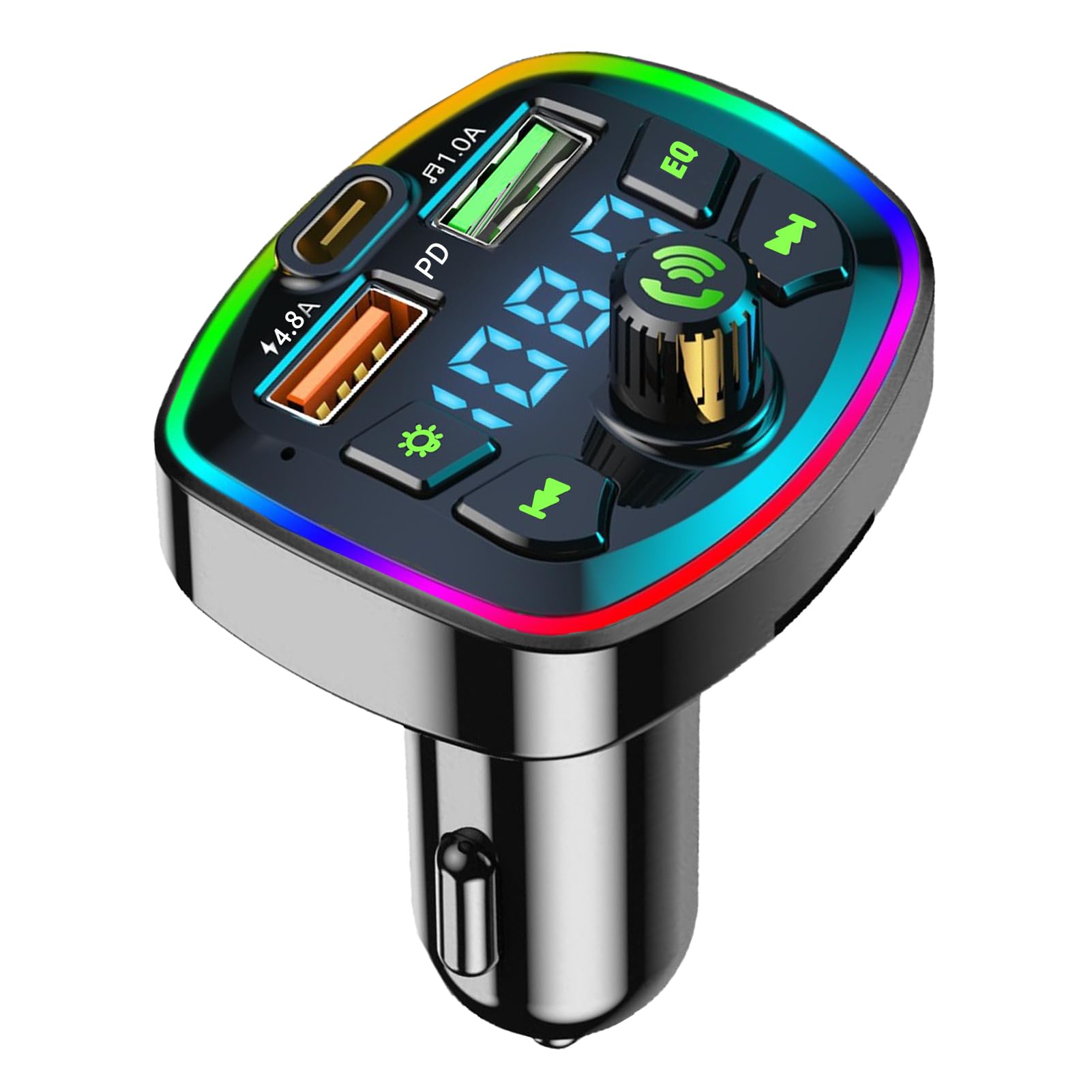 Trasmettitore FM Bluetooth per Auto, Accessori Aux[PD18W+4.8A] mp3 Lettore Musicale per Auto, Chiamata Vivavoce, Accendisigari Bluetooth 5.0 Musica,con 2 porte USB e 1 Type-c