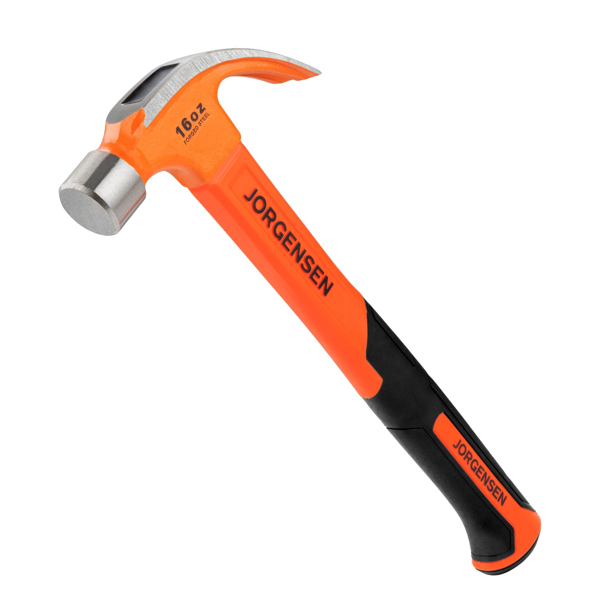 Jorgensen 16 oz Claw Hammer with Shock-Absorbing Fiberglass Handle, Smooth Face and Forged Steel Head, Curved Claw Hammer for Carpentry and General Purpose