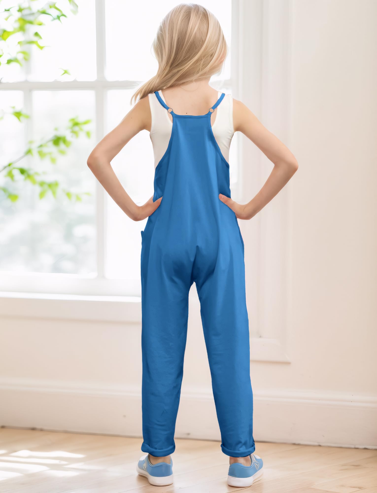 Happy Cherry Tute per bambini 5-14 anni Ragazze Senza Maniche Gamba Larga Tute Con Tasca Salopette Casual Da Ragazza Salopette Bambini Estate Lounge Tutine Allentate