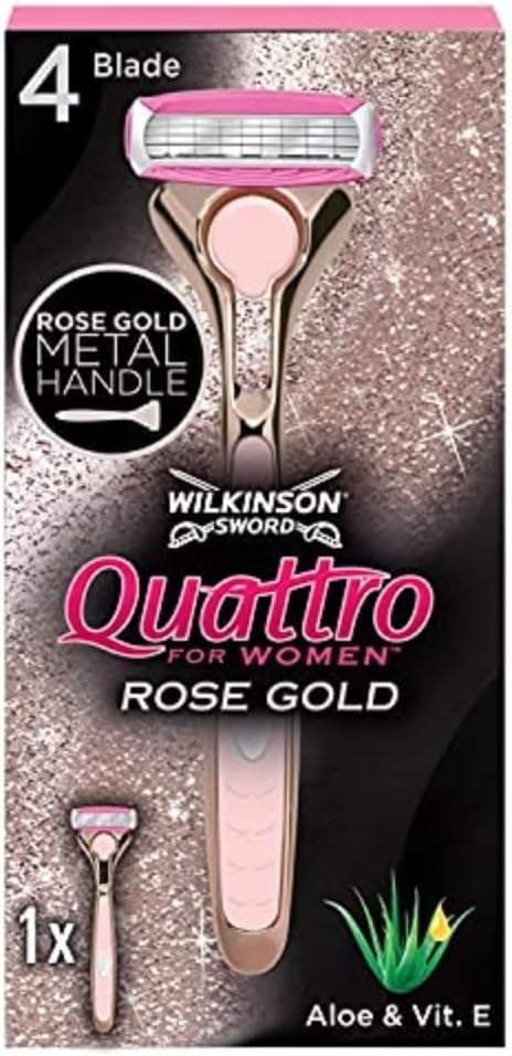 – WILKINSON SWORD - Quattro For Women | Premium Metal Rose Gold | Razor Handle + 1 Blade Refill