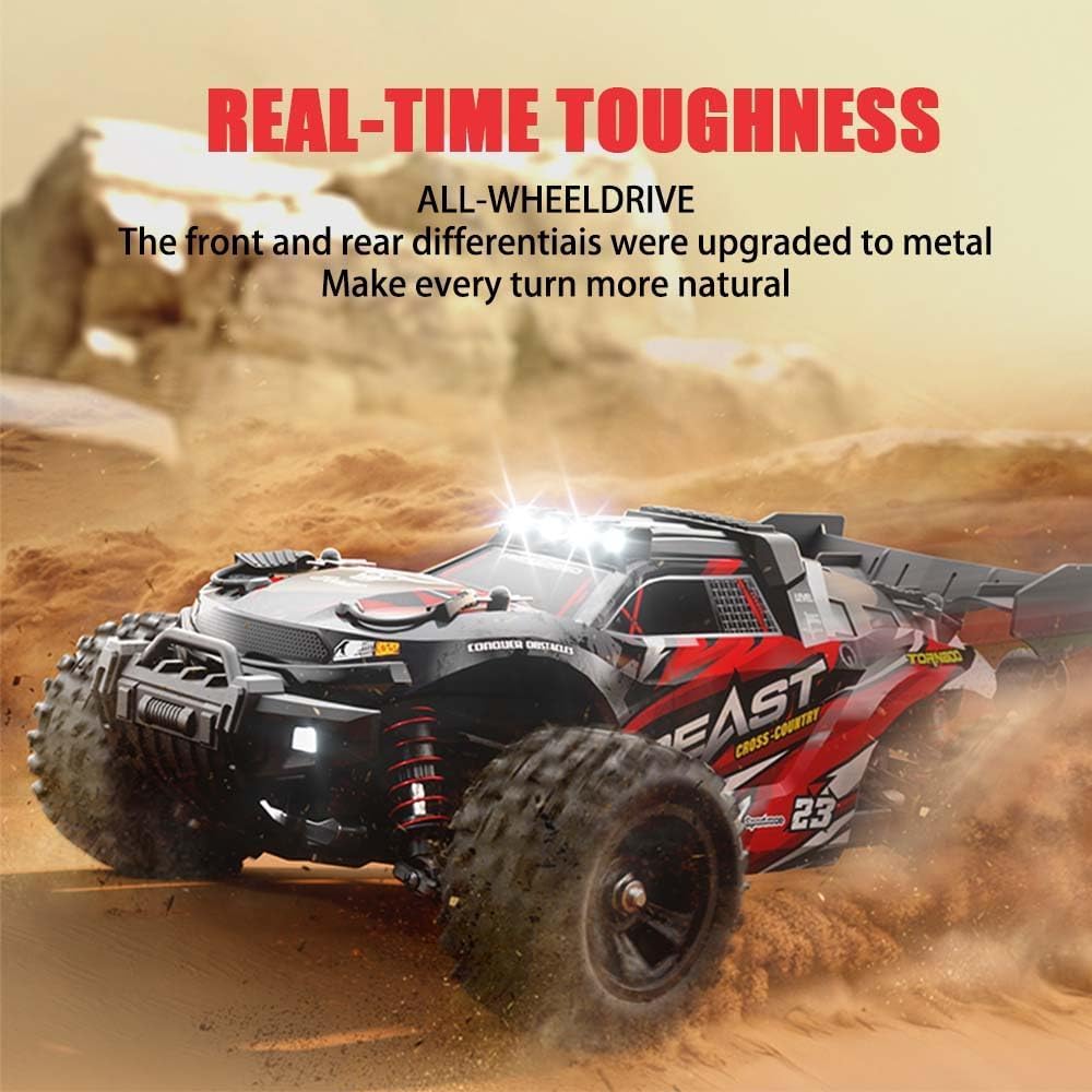 Coche teledirigido para adultos, 60 km/h, 1/18 4 WD Off Road Race Buggy con bolsa de transporte, motor sin escobillas RC de alta velocidad Offroad Drift Carreras, 3 pilas (rojo)