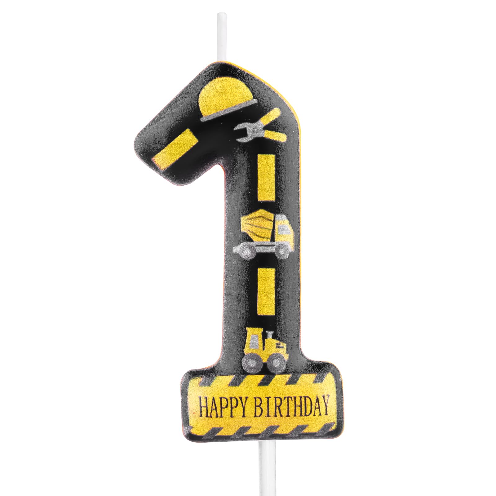 Baustellen-Geburtstagskerze 1, Kuchenkerze mit Baustellen-Motiv, Geburtstagsdeko für Jungen zum 1. Geburtstag，Kinder-Party-Deko für Bauarbeiter Themen Feiern