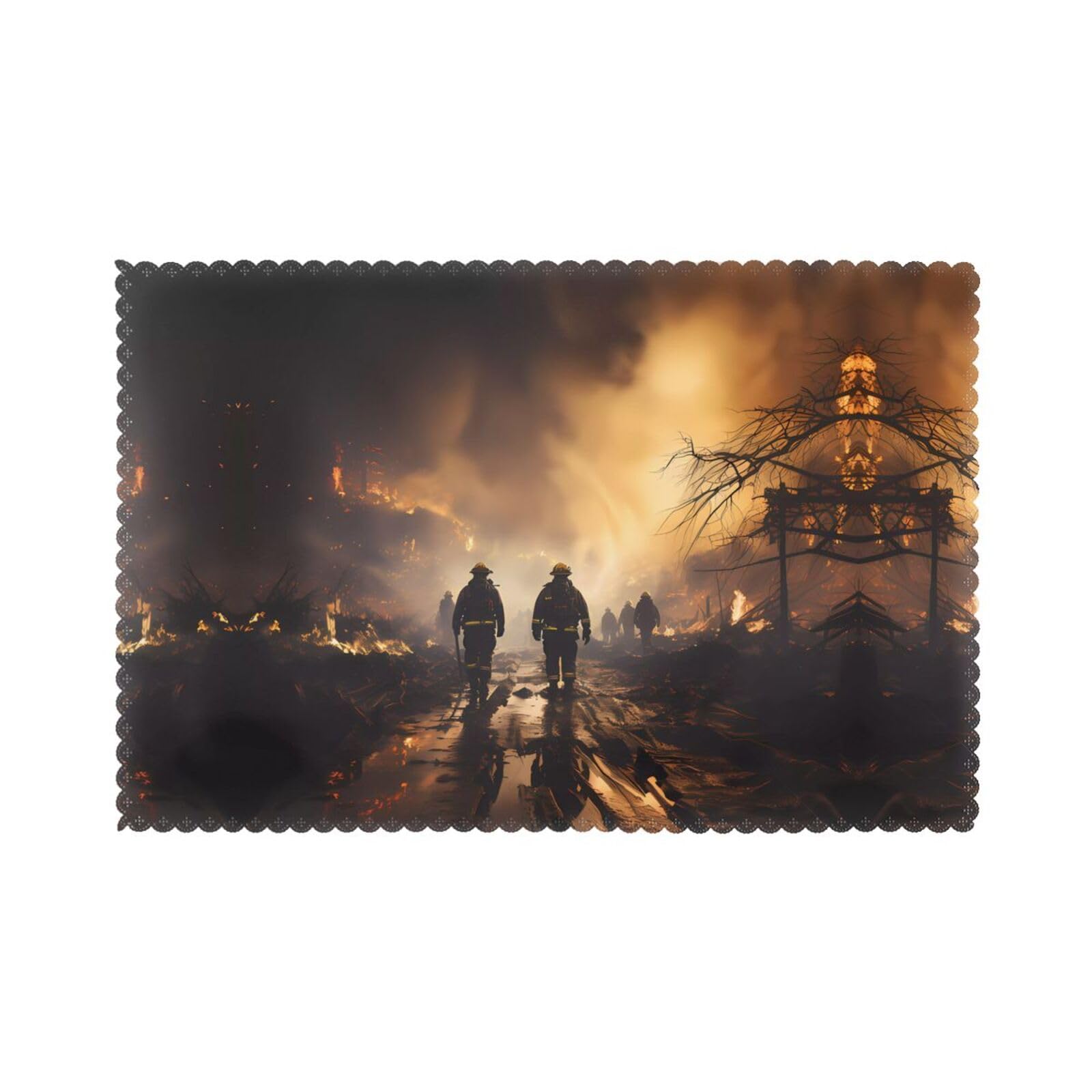 Firefighters fighting fires Printed table mat set (6 pieces) - Aesthetic upgrade for family gatherings and hotel banquets
