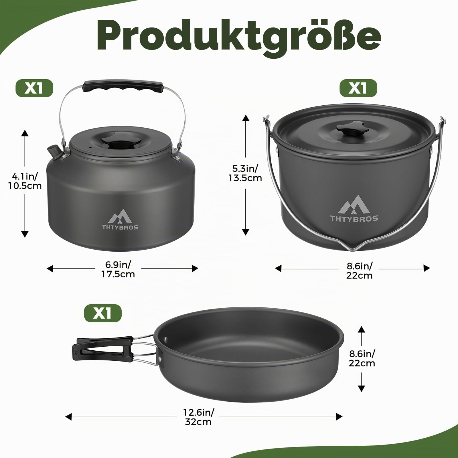 THTYBROS 43-teiliges Aluminium Camping-Set für 6 Personen mit Topf, Wasserkocher, Pfanne & Geschirr für Outdoor