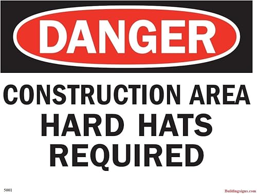 Señal de seguridad OSHA de aluminio "Peligro Construcción Área Hard Hats Required", 12" Widex 9" Alto Negro/Rojo sobre Blanco
