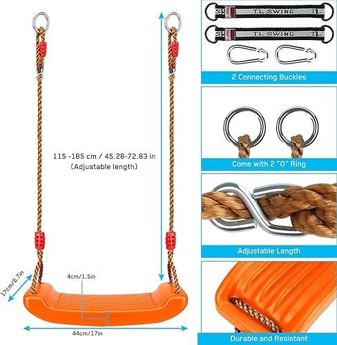 Miniatura 5 de Luckit Juego de columpios de plástico para niños con cuerda ajustable fácil de instalar, seguro y duradero, columpio para niños y niñas, para