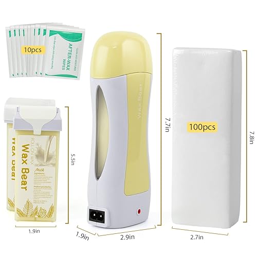 Miniatura 2 de Kit de cera enrollable, kit de rodillo de cera depilatoria para pieles sensibles, calentador de cera suave con 2 cartuchos, 10 toallitas y 100 tiras
