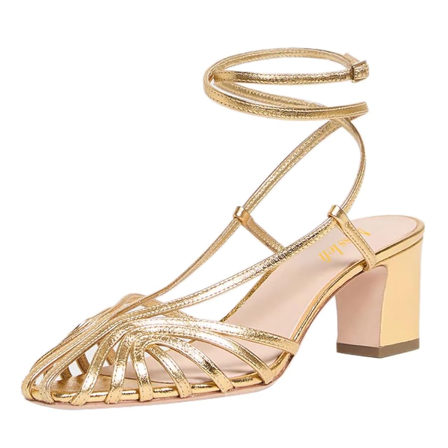 Amazon.com | miss left Women Chic Caged Toe Chunky Mid Heel