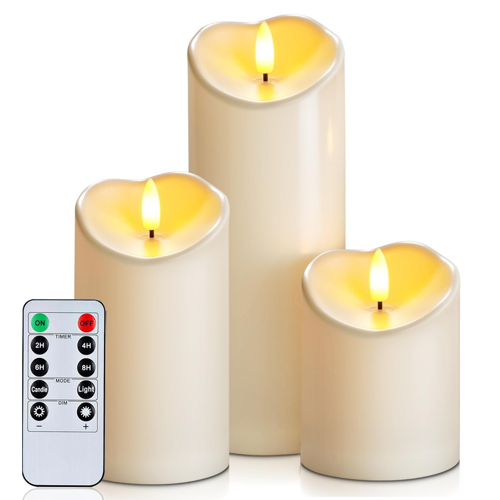 Homemory Wasserdicht Outdoor Flammenlose Kerzen mit Timer und Fernbedienung, Batteriebetriebene LED-Kerzen, Realistische Fake-Kunststoff-Kerzen für Hochzeit, Festival, Home Decor, 3er-Set