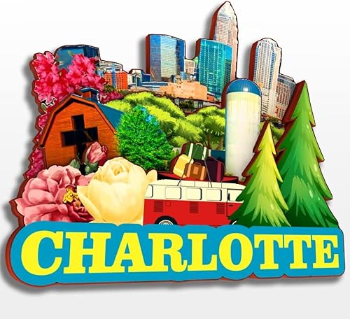 Charlotte - Imán para nevera de Carolina del Norte, Estados Unidos, colección de madera, madera 3D, hecho a mano, recuerdos de la ciudad, imán para