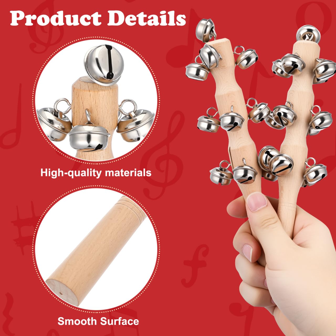 TOYANDONA 10 x Glocken mit Holzgriff für Weihnachten, Rassel, Rassel, Spielzeug für Babys, Kinder, Musikspielzeug, Weihnachtsstrumpffüller