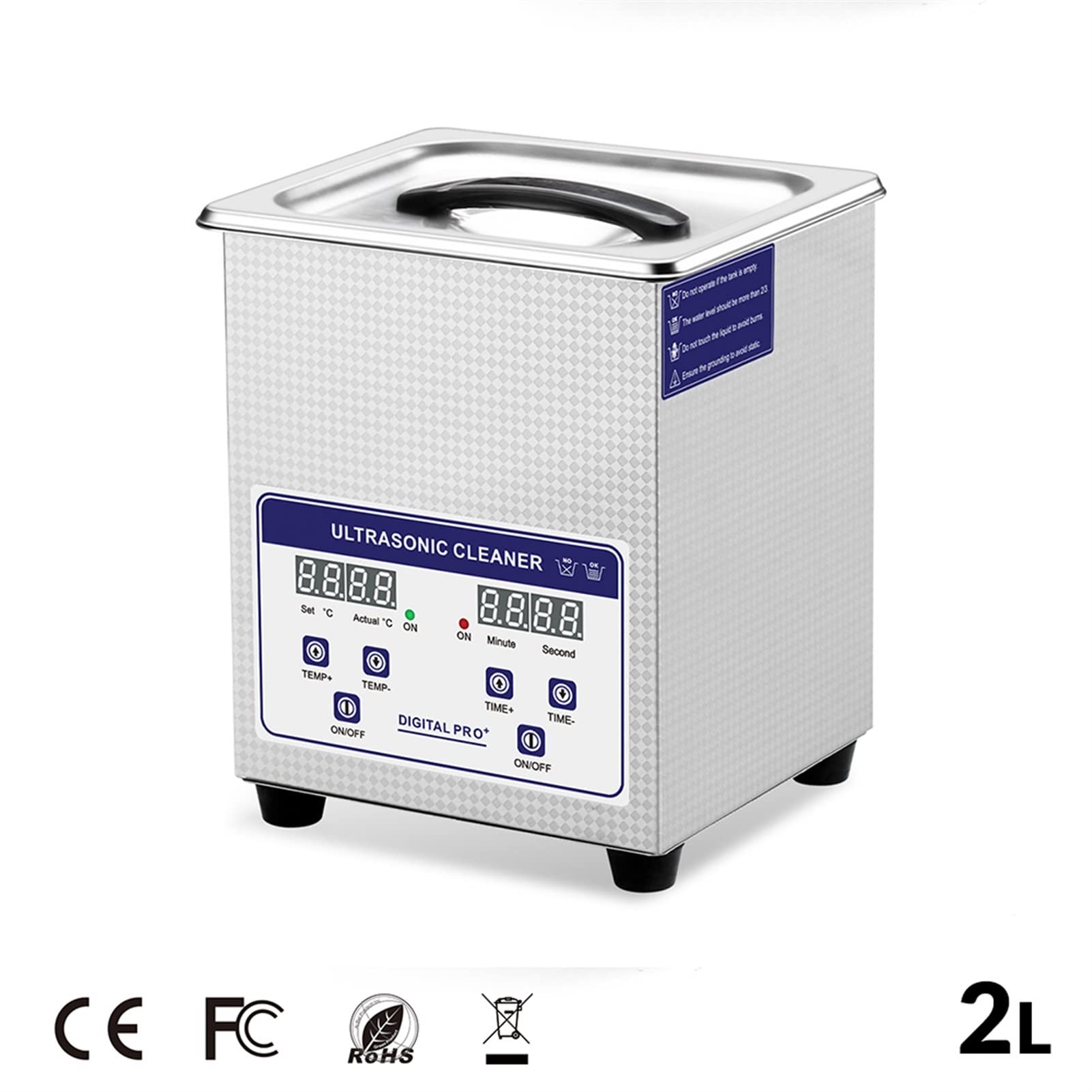 Dispositivo per la Pulizia ad ultrasuoni Pulitore ad ultrasuoni 2L 50W con Display Digitale Temporizzazione Riscaldamento 40kHz SUS 304 Cestello Serbatoio Strumento for la Pulizia del Bagno