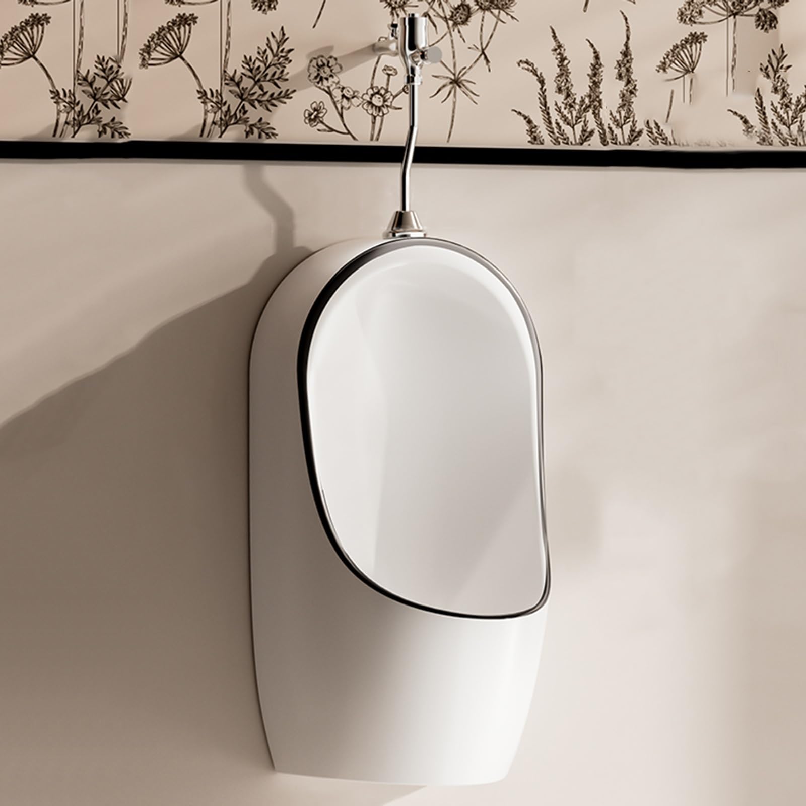 FHRKA Urinals for Men Spill Proof, Wall Mounted Ceramic Urinals with Flush Valve, High-Efficiency Urinals for Home, Hotel, Bar, Airport (Black)