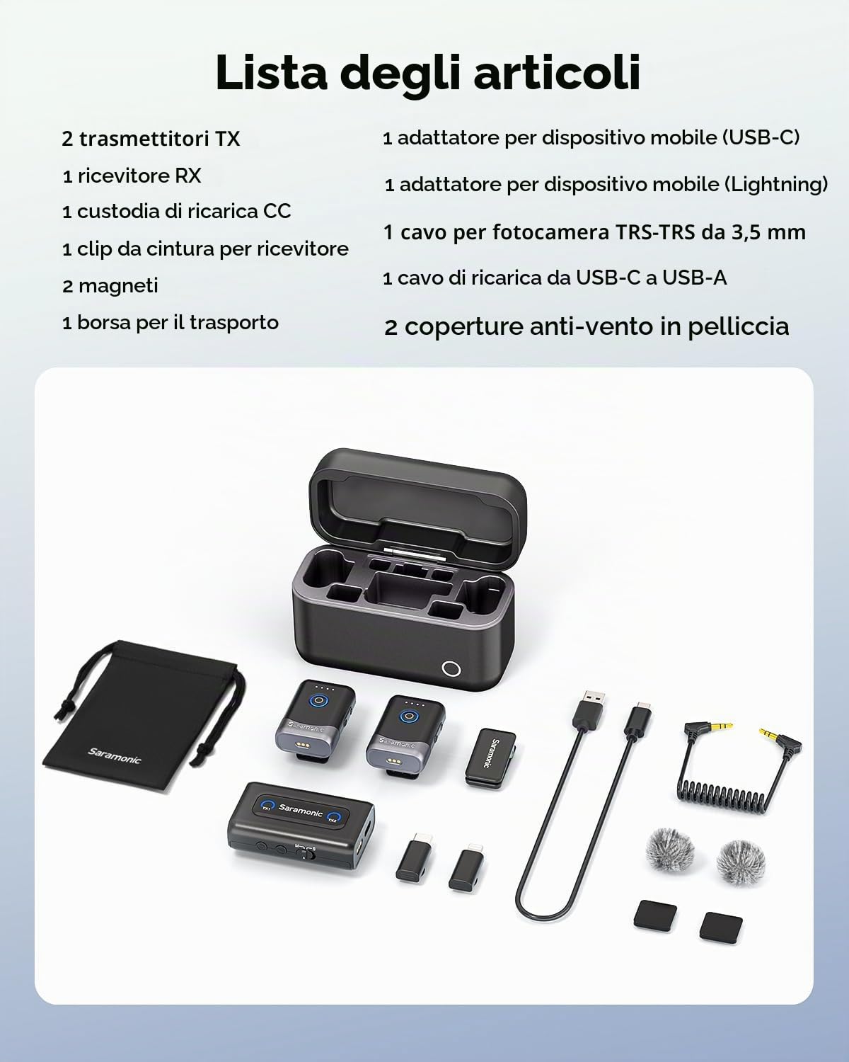 Saramonic Mix microfono Lavalier wireless 200 m, microfono Lightning USB-C per iPhone 7-17 serie, Android, fotocamera, microfono a scatto per Vlogging, Streaming, YouTube