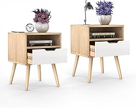 Lifetime Home 2 SET Mid-Century Modern Nightstand, Wooden Table with Storage Drawer - Bedside Table for Bedroom or End Table for Living Room, Natural Wood Accent Decor - Light Brown