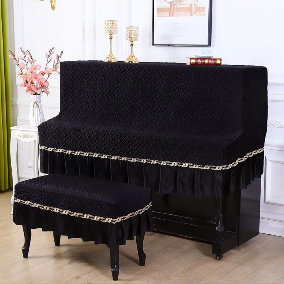 Piano Case for Piano Electronic Piano Keyboard Cover Piano Stool Cover Machine Washable And Scratch Resistant Perfect for Home.-Black||Piano 148-154cm