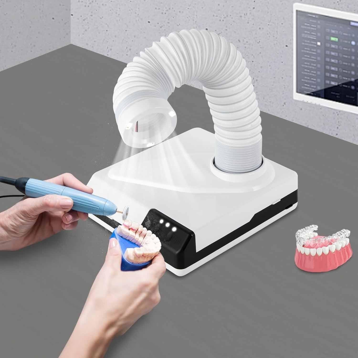 Odpylacz do polerowania zębów 60 W, odpylacz do polerowania zębów LED z wysuwaną rurą ssącą, urządzenie ssące do polerowania w laboratorium dentystycznym, kolor biały